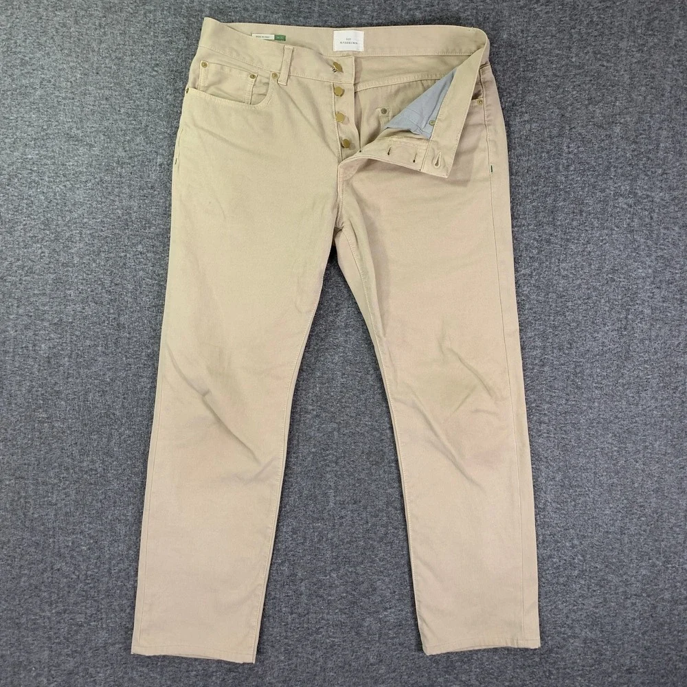Sid Mashburn Pants Men 34x28 Slim Straight 5 Pocket Trousers Beige Italy Button
